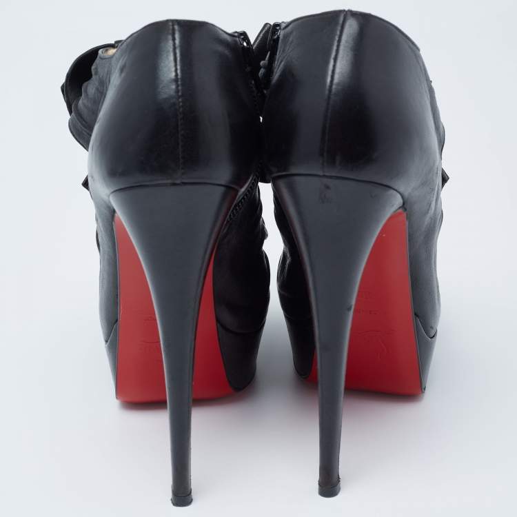 Pre Owned Christian Louboutin Black Leather Madame Butterfly Ankle Booties Size 38