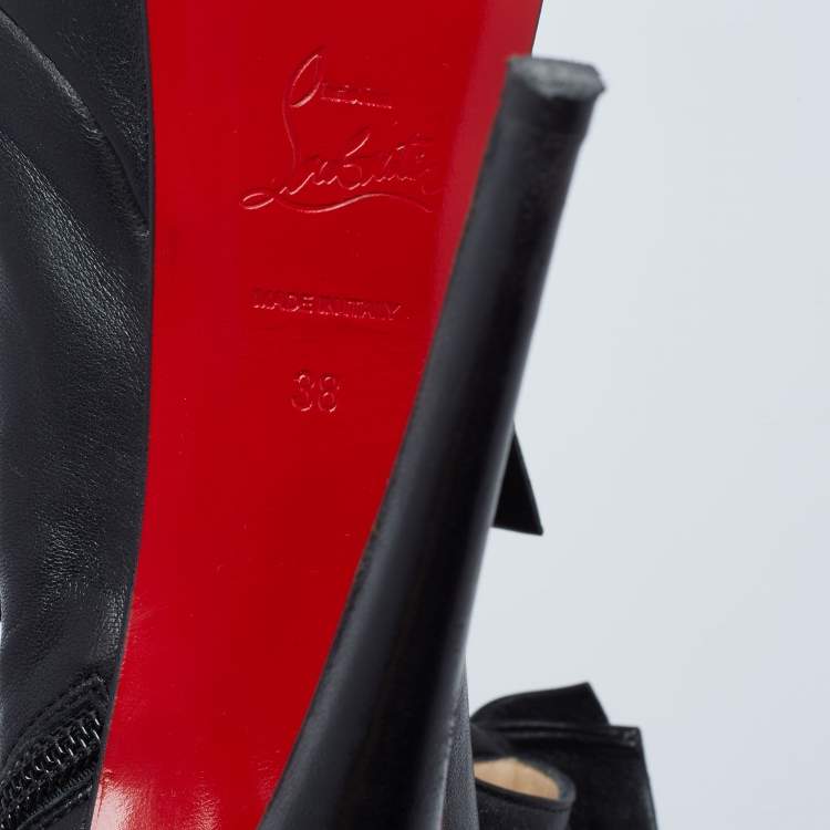 Pre Owned Christian Louboutin Black Leather Madame Butterfly Ankle Booties Size 38