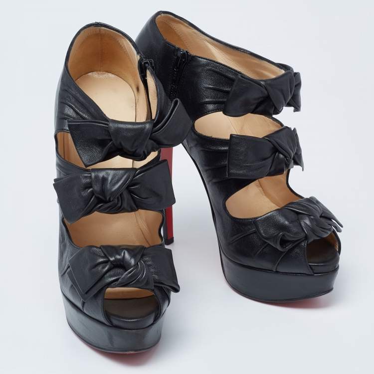 Pre Owned Christian Louboutin Black Leather Madame Butterfly Ankle Booties Size 38