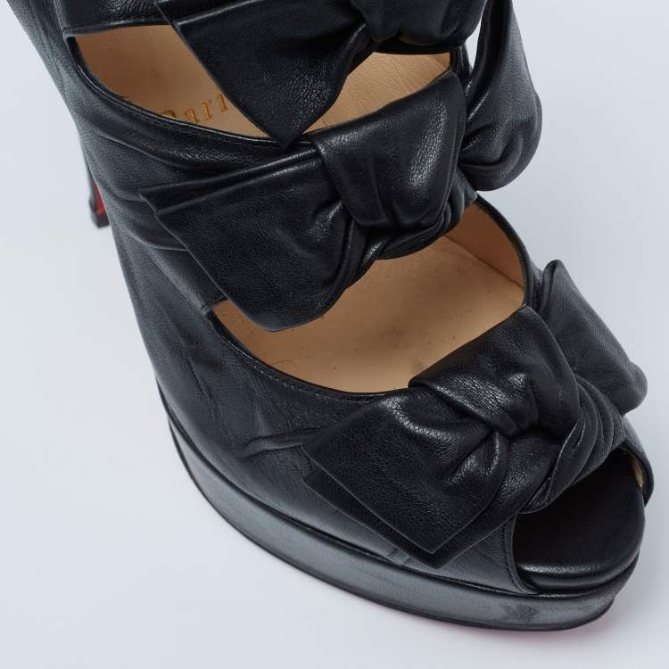 Pre Owned Christian Louboutin Black Leather Madame Butterfly Ankle Booties Size 38