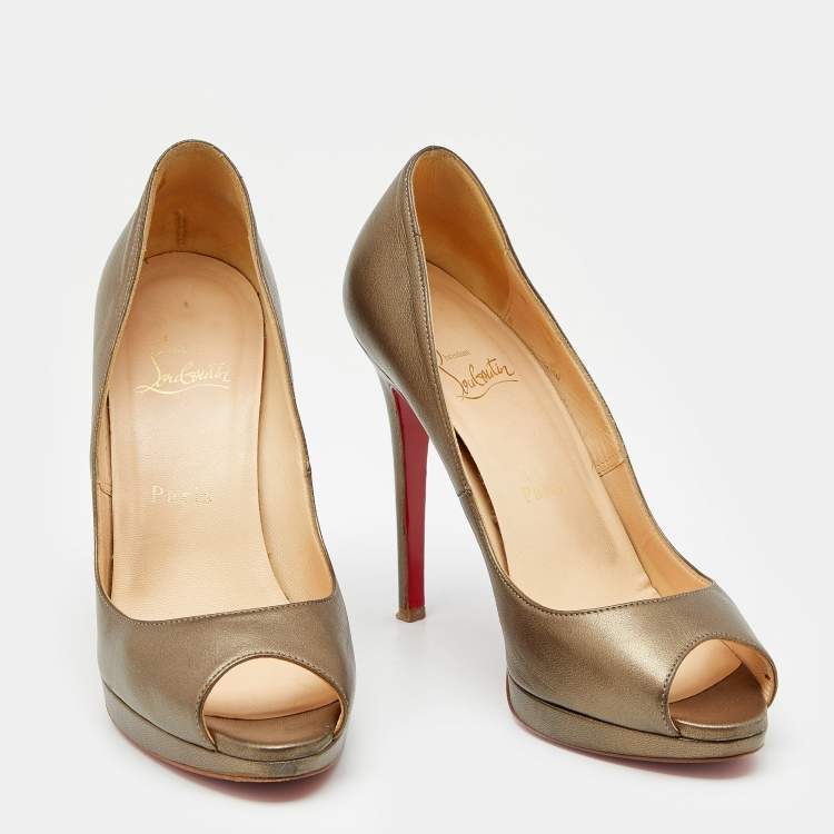 Pre Owned Christian Louboutin Metallic Bronze Leather Yolanda Peep Toe Pumps Size 37