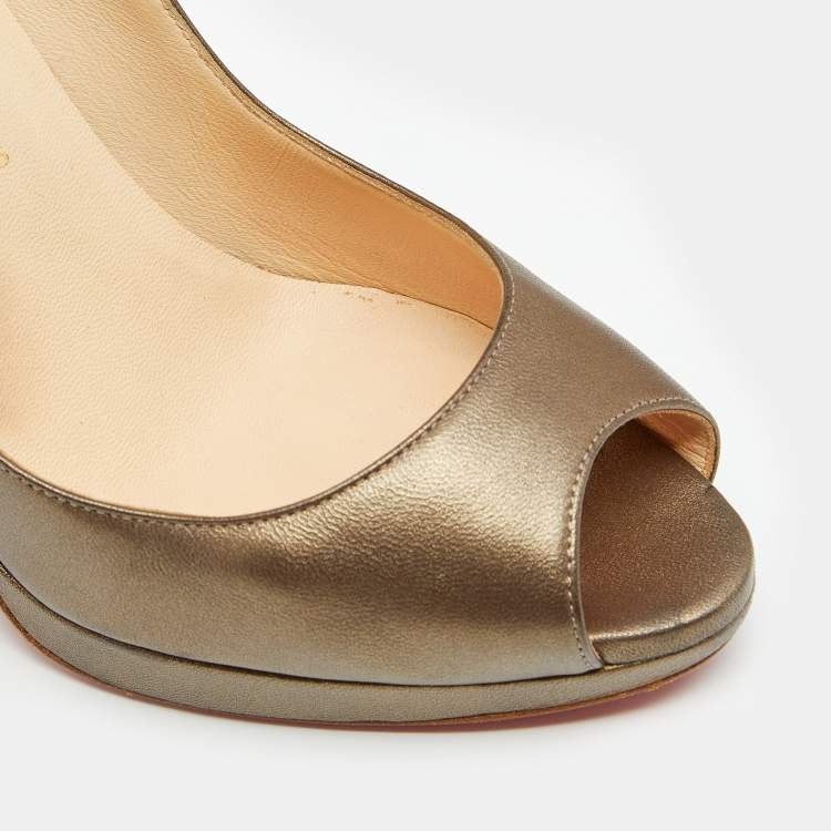 Pre Owned Christian Louboutin Metallic Bronze Leather Yolanda Peep Toe Pumps Size 37
