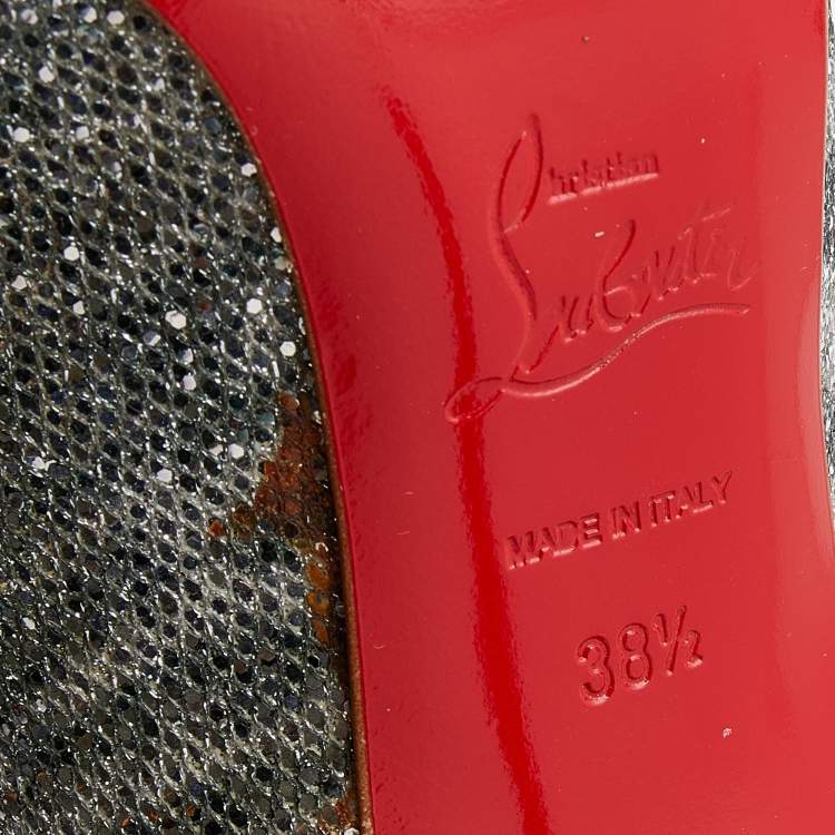 Pre Owned Christian Louboutin Silver Printed Glitter Pigalle Follies Pointed Toe Pumps Size 38.5