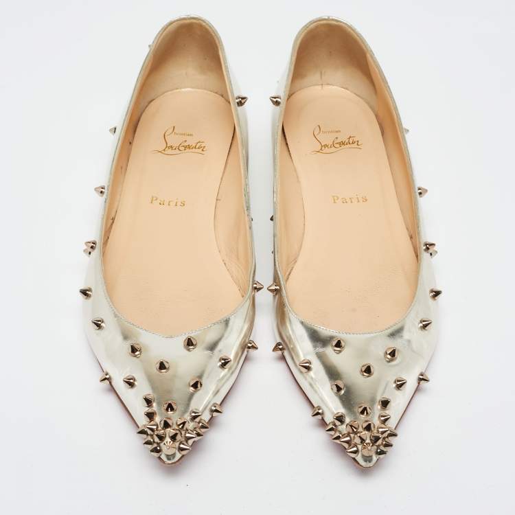 مملوكة مسبقًا Christian Louboutin Light Gold Leather Degraspike Ballet Flats Size 41