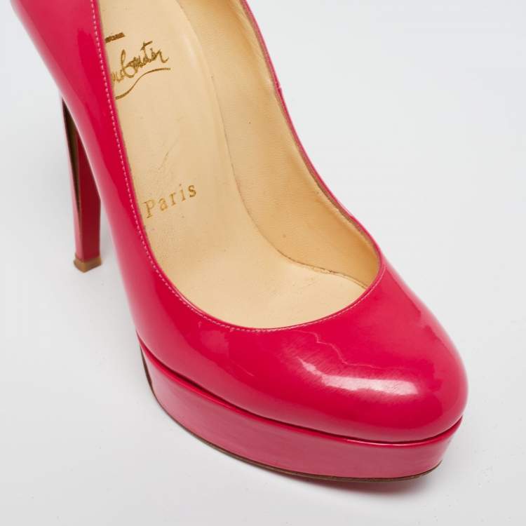 Pre Owned Christian Louboutin Neon Pink Patent Leather Bianca Pumps Size 36