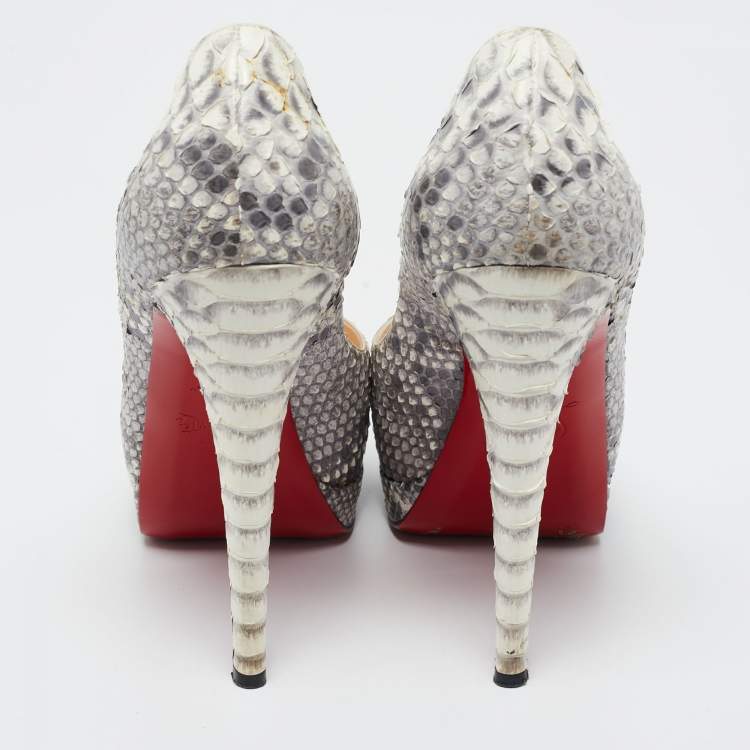 Pre Owned Christian Louboutin Grey/White Python Altadama Peep Toe Platform Pumps Size 37