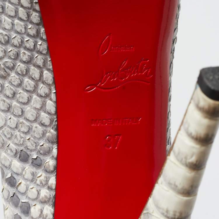 Pre Owned Christian Louboutin Grey/White Python Altadama Peep Toe Platform Pumps Size 37