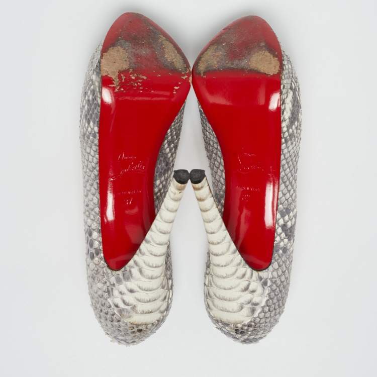 Pre Owned Christian Louboutin Grey/White Python Altadama Peep Toe Platform Pumps Size 37