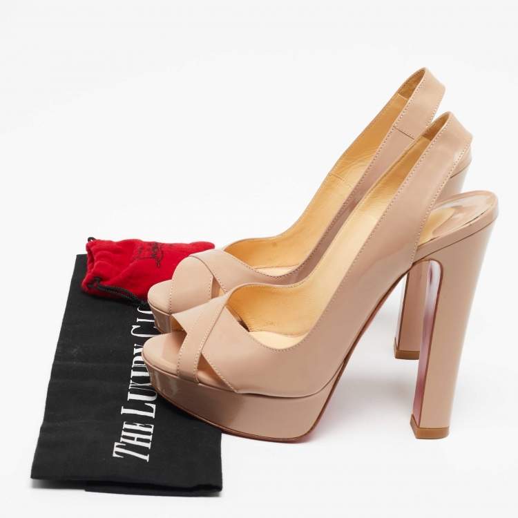 Pre Owned Christian Louboutin Beige Patent Leather Soso Slingback Sandals Size 36