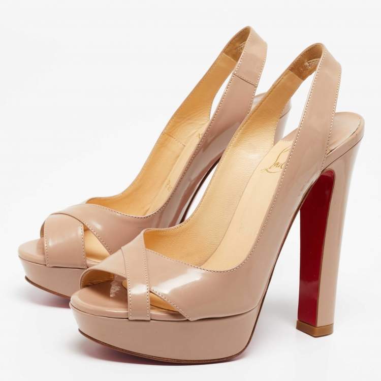 Pre Owned Christian Louboutin Beige Patent Leather Soso Slingback Sandals Size 36