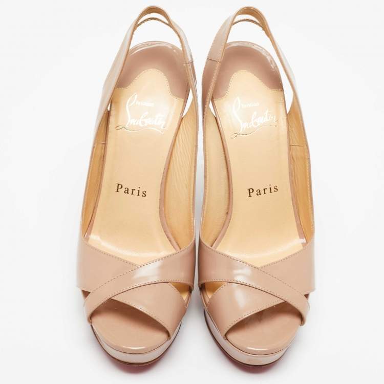 Pre Owned Christian Louboutin Beige Patent Leather Soso Slingback Sandals Size 36