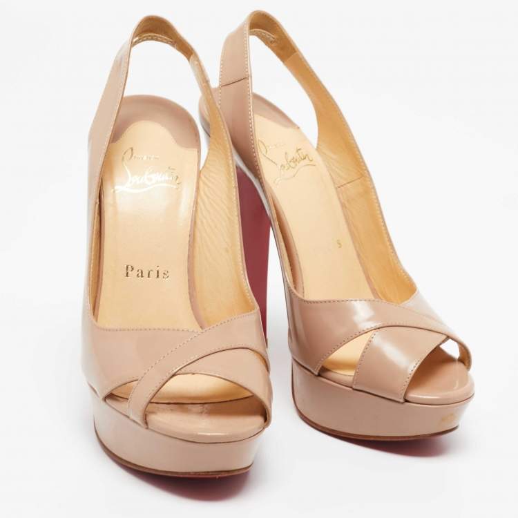 Pre Owned Christian Louboutin Beige Patent Leather Soso Slingback Sandals Size 36