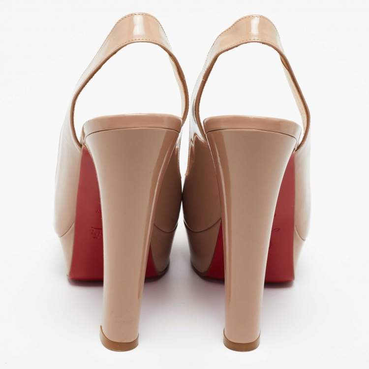 Pre Owned Christian Louboutin Beige Patent Leather Soso Slingback Sandals Size 36