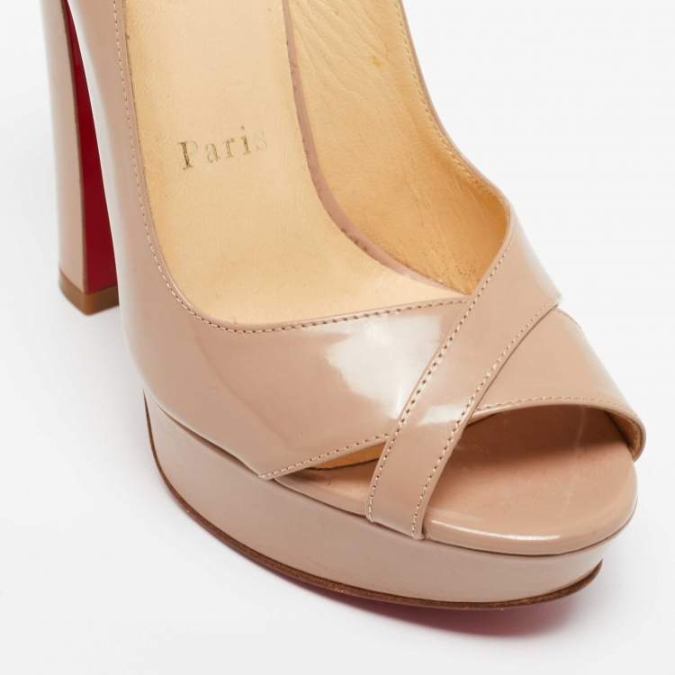 Pre Owned Christian Louboutin Beige Patent Leather Soso Slingback Sandals Size 36