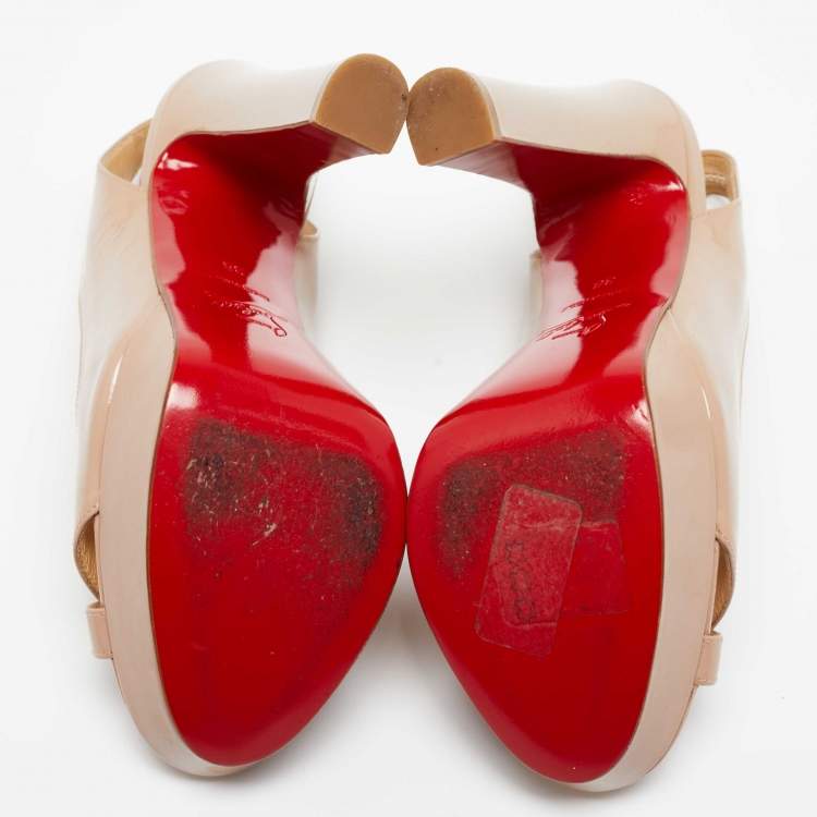 Pre Owned Christian Louboutin Beige Patent Leather Soso Slingback Sandals Size 36