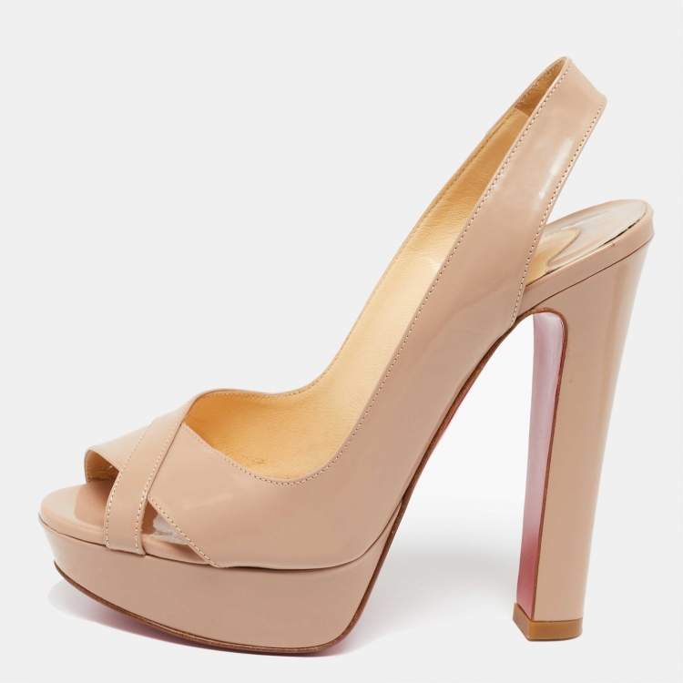 Pre Owned Christian Louboutin Beige Patent Leather Soso Slingback Sandals Size 36