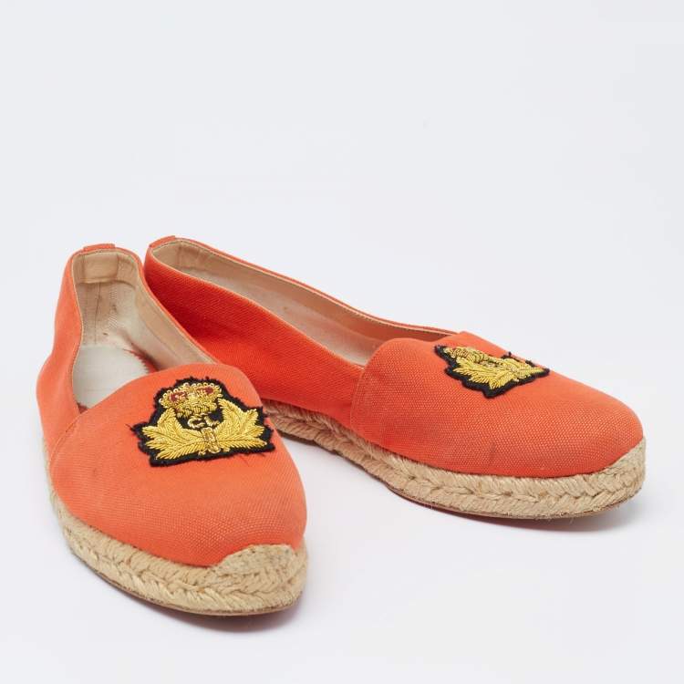 Pre Owned Christian Louboutin Orange Canvas Galia Flat Espadrilles Size 41