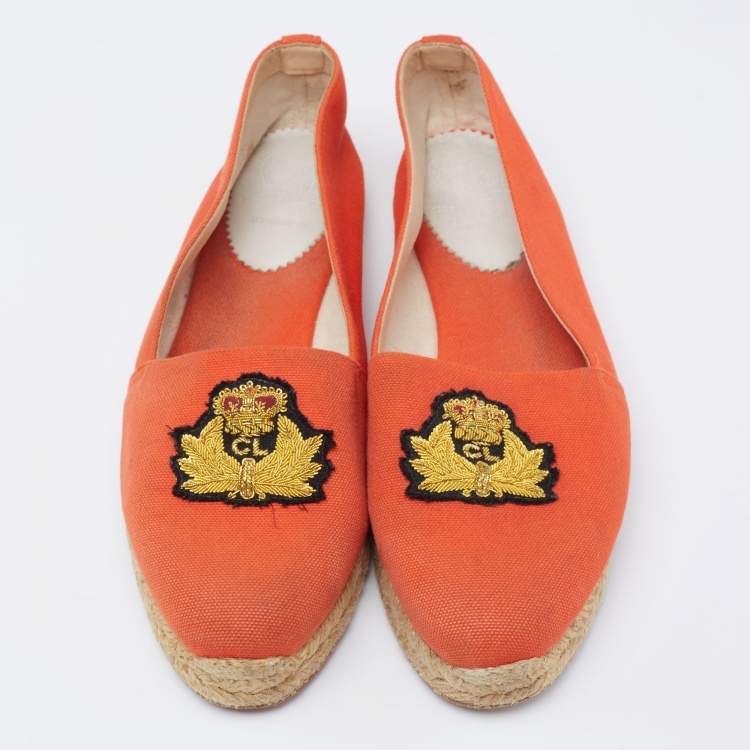 Pre Owned Christian Louboutin Orange Canvas Galia Flat Espadrilles Size 41