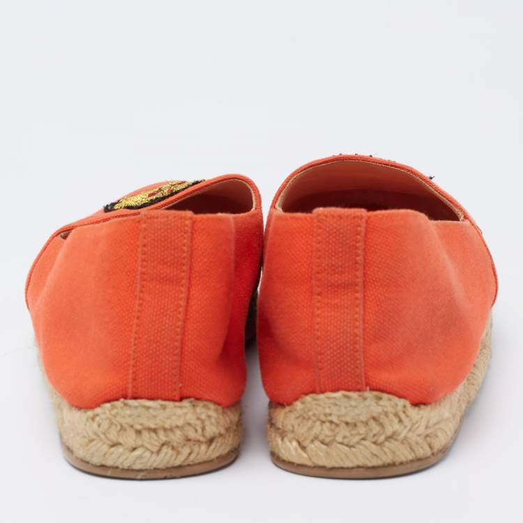 Pre Owned Christian Louboutin Orange Canvas Galia Flat Espadrilles Size 41