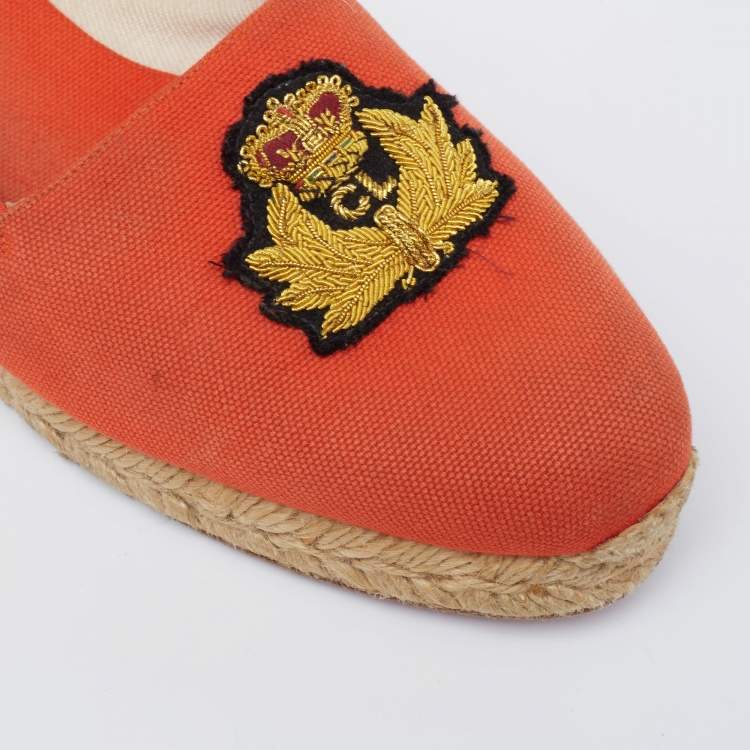 Pre Owned Christian Louboutin Orange Canvas Galia Flat Espadrilles Size 41