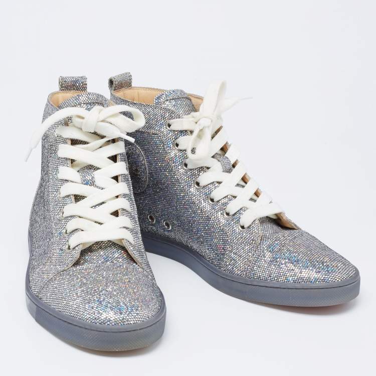 Pre Owned Christian Louboutin Silver Glitter Disco Ball Rantus Orlato High Top Sneakers Size 38.5