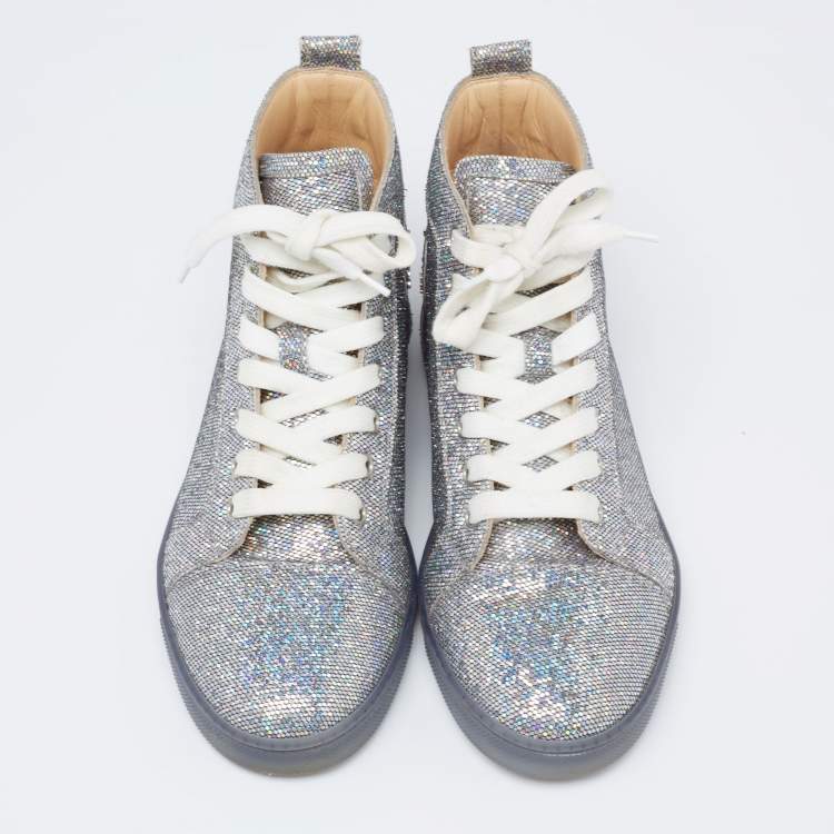 Pre Owned Christian Louboutin Silver Glitter Disco Ball Rantus Orlato High Top Sneakers Size 38.5