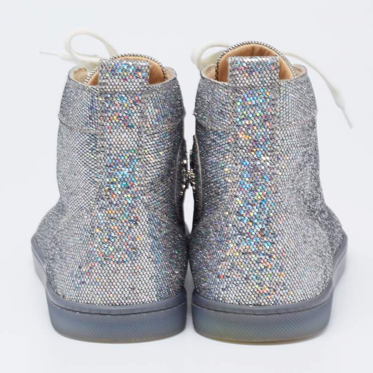 Pre Owned Christian Louboutin Silver Glitter Disco Ball Rantus Orlato High Top Sneakers Size 38.5