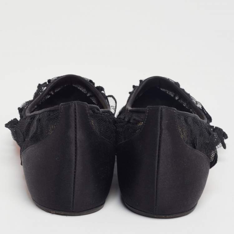 مملوكة مسبقًا Christian Louboutin Black Lace Eloise Ballet Flats Size 36