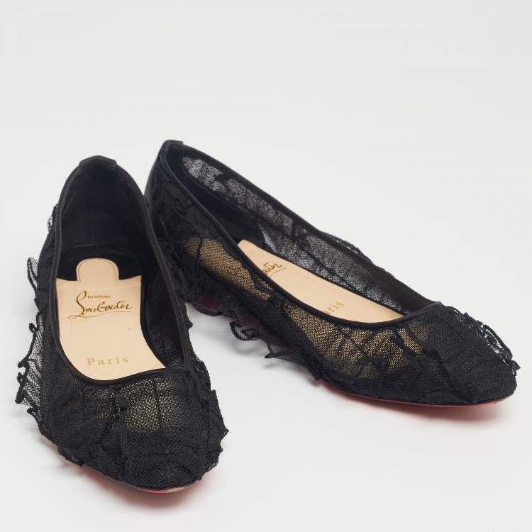 مملوكة مسبقًا Christian Louboutin Black Lace Eloise Ballet Flats Size 36