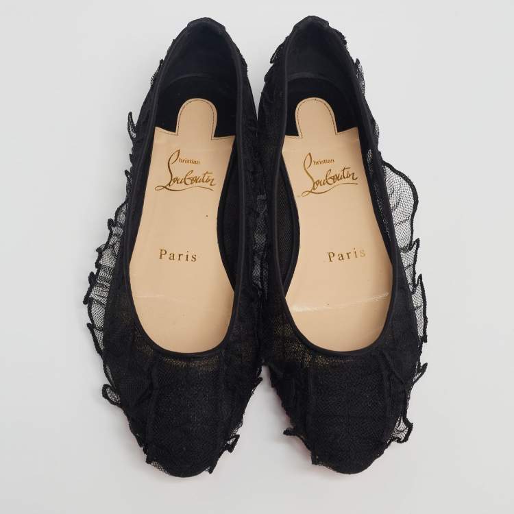 مملوكة مسبقًا Christian Louboutin Black Lace Eloise Ballet Flats Size 36