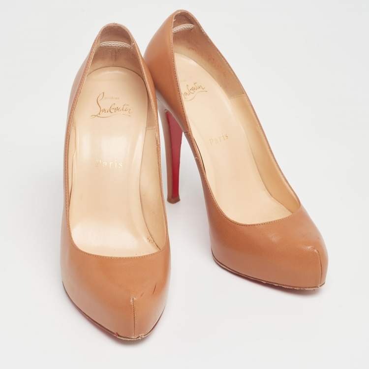 Pre Owned Christian Louboutin Tan Leather Rolando Pumps Size 37.5