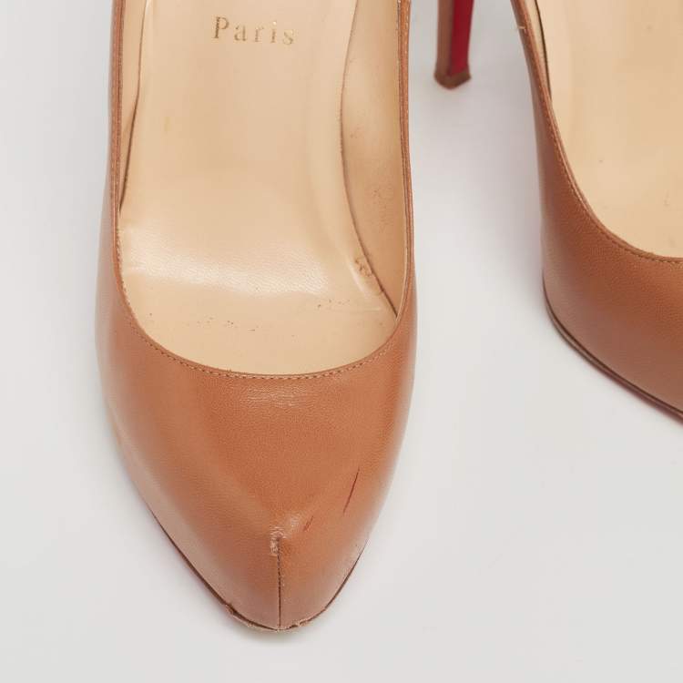 Pre Owned Christian Louboutin Tan Leather Rolando Pumps Size 37.5