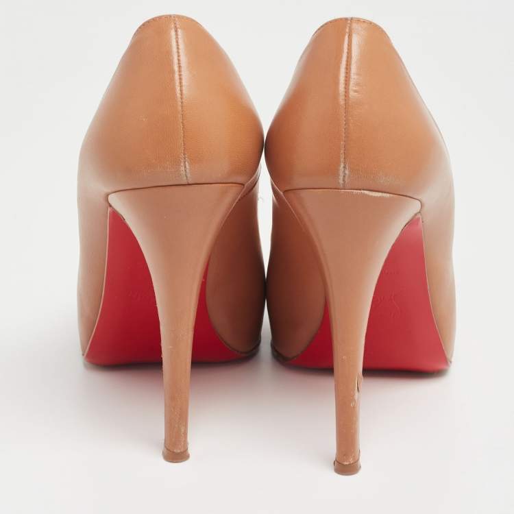 Pre Owned Christian Louboutin Tan Leather Rolando Pumps Size 37.5