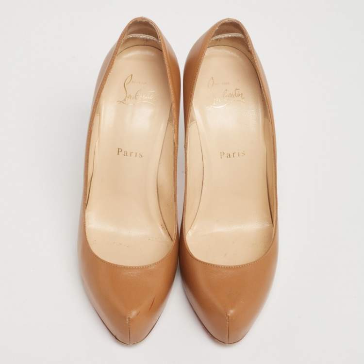 Pre Owned Christian Louboutin Tan Leather Rolando Pumps Size 37.5
