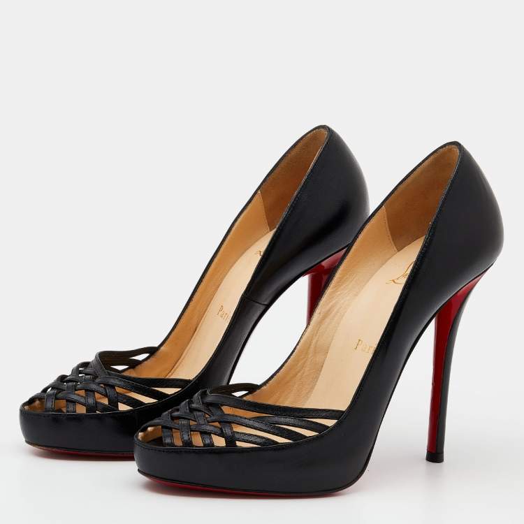 Pre Owned Christian Louboutin Black Leather Pumps Size 37.5