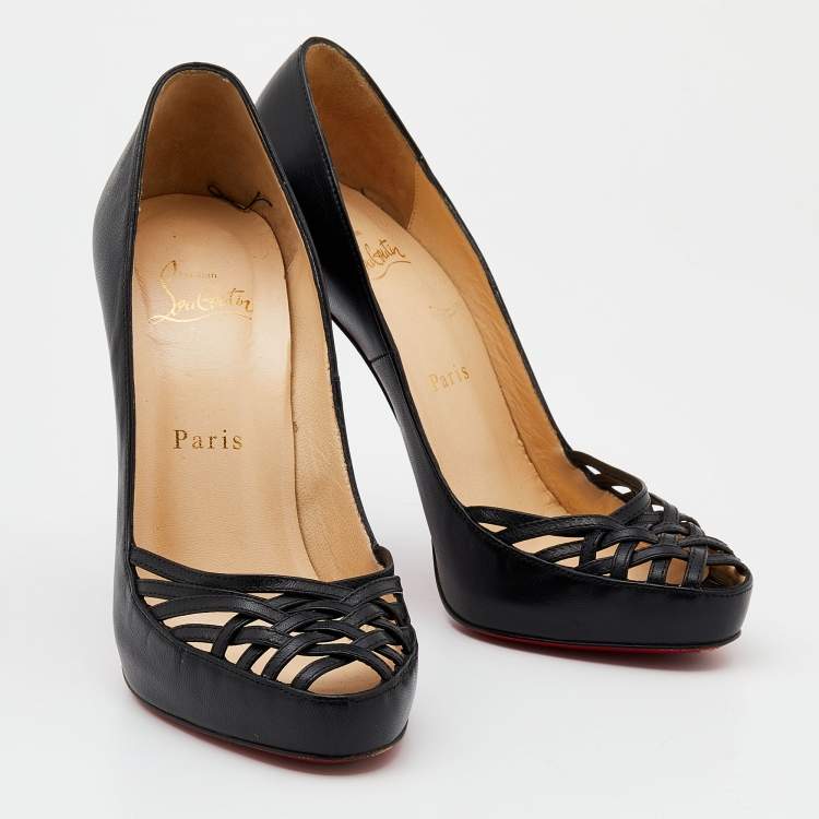 Pre Owned Christian Louboutin Black Leather Pumps Size 37.5