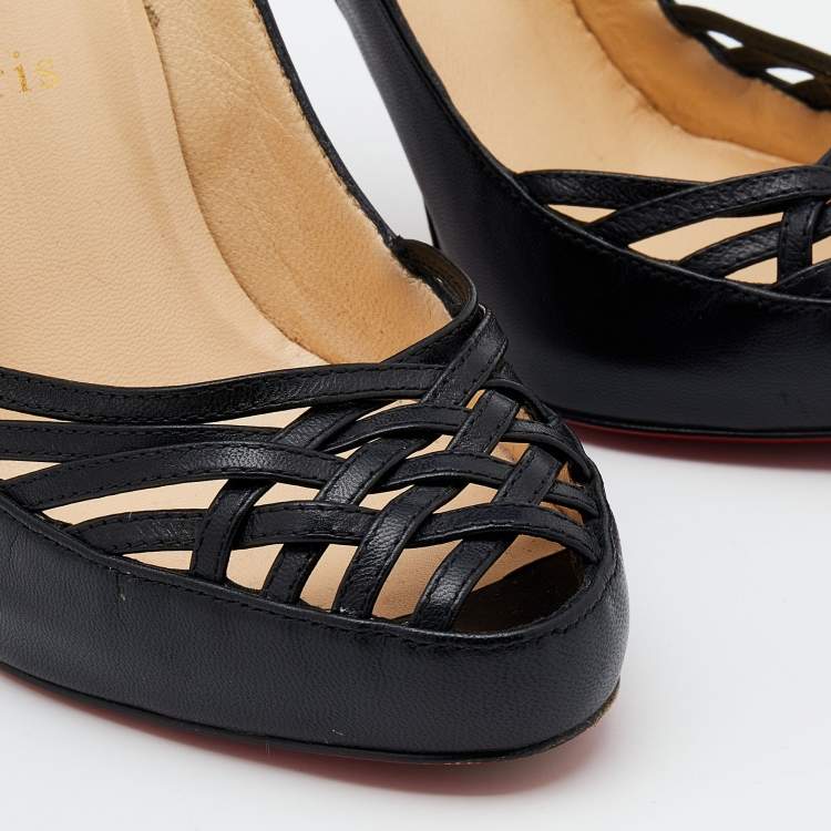 Pre Owned Christian Louboutin Black Leather Pumps Size 37.5