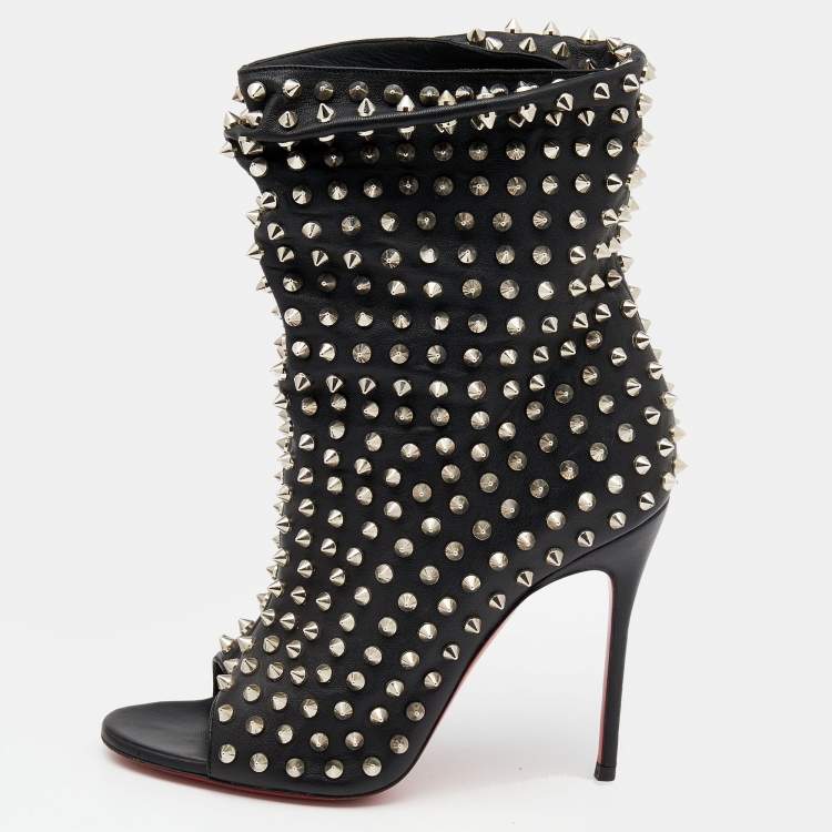 Christian Louboutin Spiked Studded Leather Ankle Bootie Boots 37.5