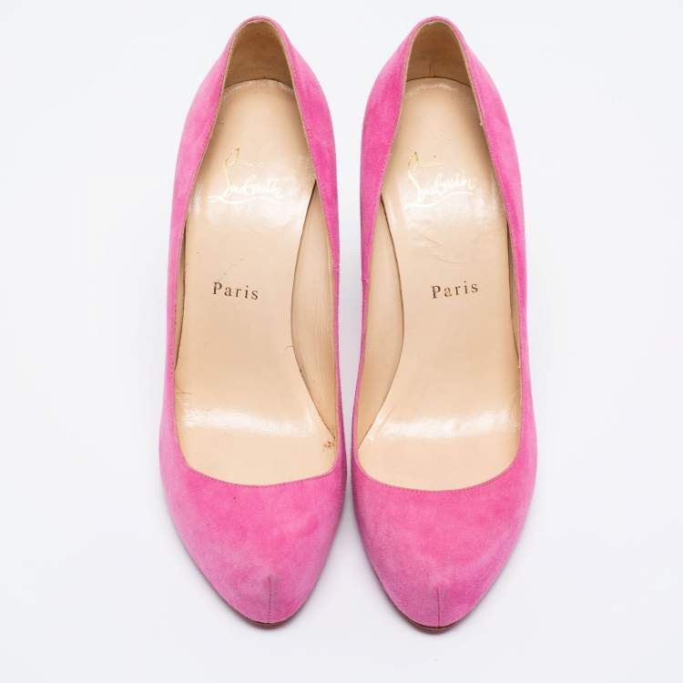 Pre Owned Christian Louboutin Pink Suede Elisa Pumps Size 38.5