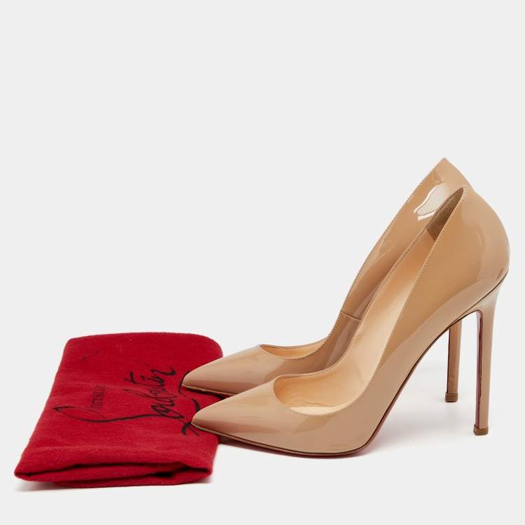 Pre Owned Christian Louboutin Beige Patent Leather Pigalle Pumps Size 38