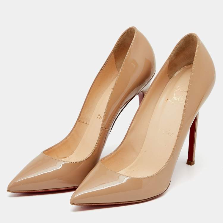 Pre Owned Christian Louboutin Beige Patent Leather Pigalle Pumps Size 38
