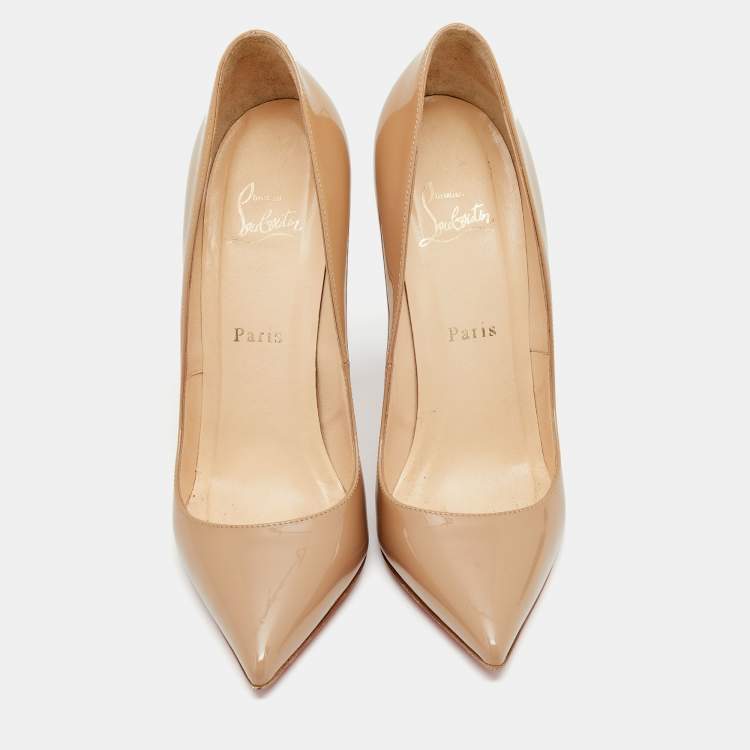 Pre Owned Christian Louboutin Beige Patent Leather Pigalle Pumps Size 38