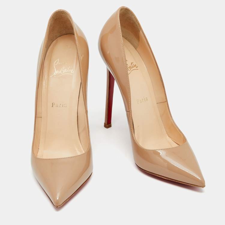 Pre Owned Christian Louboutin Beige Patent Leather Pigalle Pumps Size 38