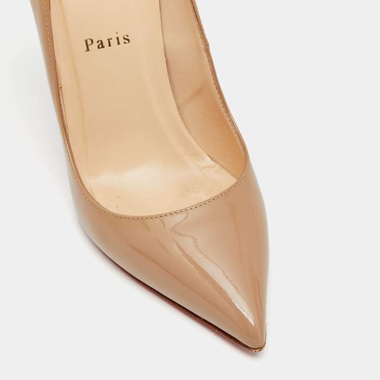 Pre Owned Christian Louboutin Beige Patent Leather Pigalle Pumps Size 38