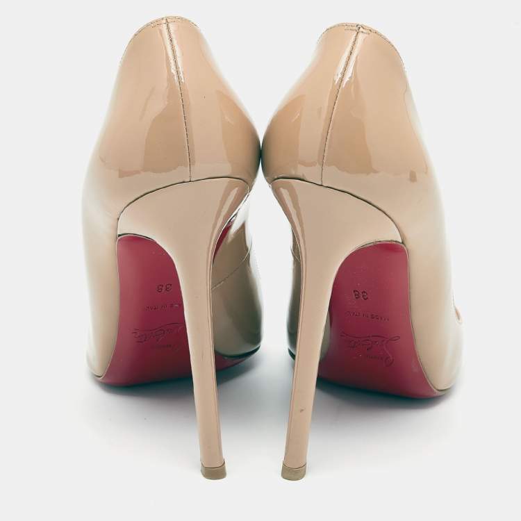Pre Owned Christian Louboutin Beige Patent Leather Pigalle Pumps Size 38