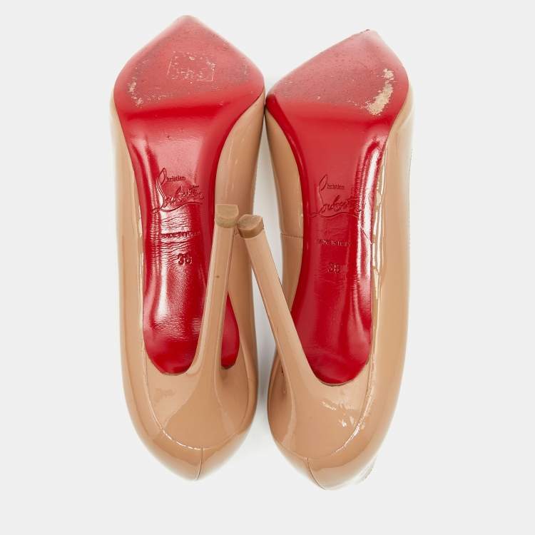 Pre Owned Christian Louboutin Beige Patent Leather Pigalle Pumps Size 38