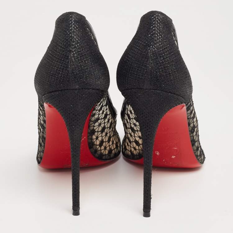 Pre Owned Christian Louboutin Black Lace and Mesh Neoalto Pointed-Toe Pumps Size 41