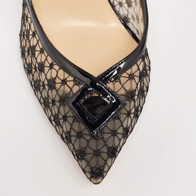 Pre Owned Christian Louboutin Black Lace and Mesh Neoalto Pointed-Toe Pumps Size 41