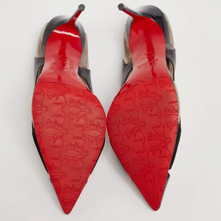 Pre Owned Christian Louboutin Black Patent and Leather and PVC Air Chance Slingback Pumps Size 39.5