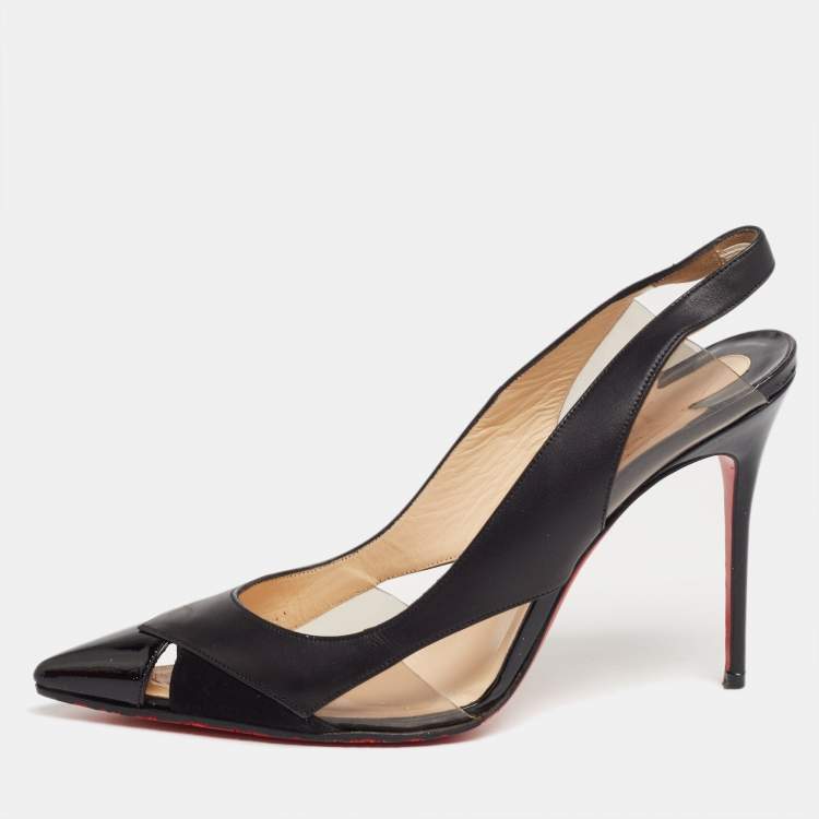 Pre Owned Christian Louboutin Black Patent and Leather and PVC Air Chance Slingback Pumps Size 39.5